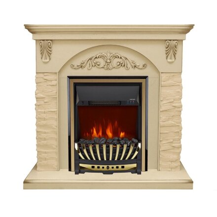 Каминокомплект Royal Flame Bern Сланец крупный бежевый / Алебастр темная патина с очагом Aspen Gold