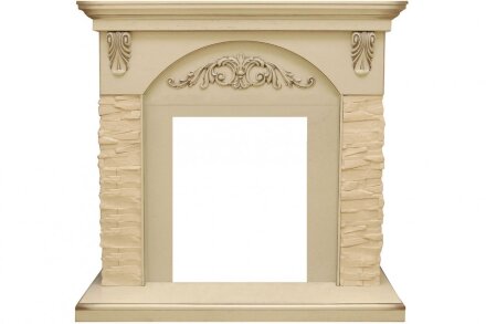 Каминокомплект Royal Flame Bern Сланец крупный бежевый / Алебастр патина с очагом Fobos FX M Brass
