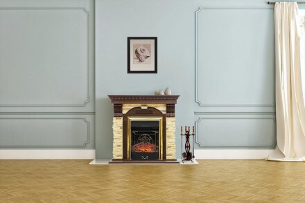 Каминокомплект Royal Flame Dublin - Темный дуб / Сланец белый с очагом Majestic FX M Brass