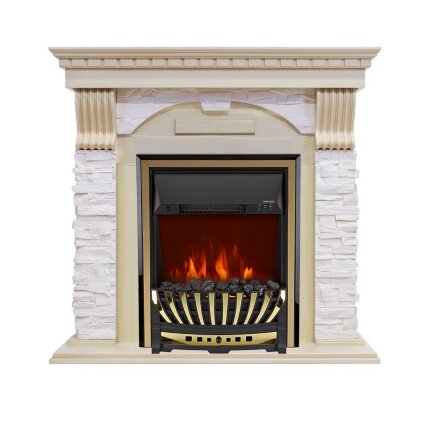 Каминокомплект Royal Flame Dublin - Слоновая кость с патиной / Сланец крем с очагом Aspen Gold