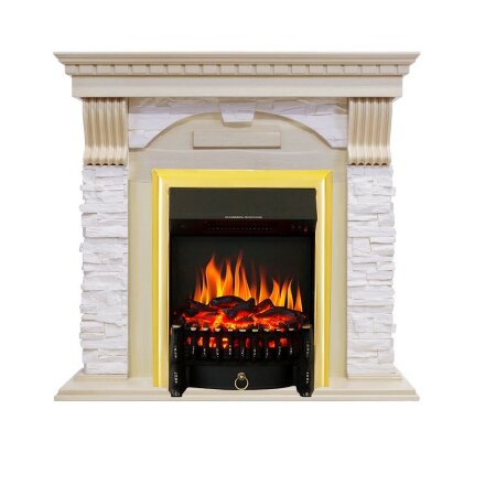 Каминокомплект Royal Flame Dublin - Слоновая кость с патиной / Сланец крем с очагом Fobos FX Brass