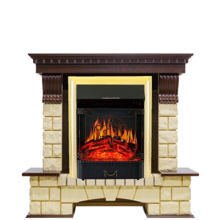 Каминокомплект Royal Flame Pierre Luxe - Темный дуб / Шампань с очагом Majestic FX Brass