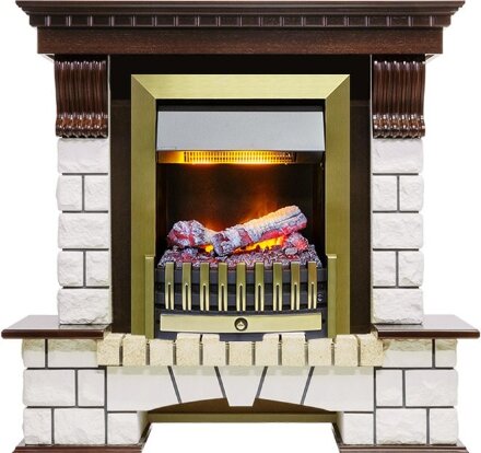 Каминокомплект Dimplex Pierre Luxe угловой - Темный дуб / Белый с очагом Danville Antique Brass FB2