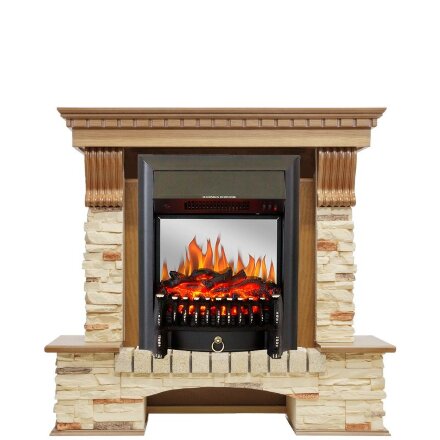 Каминокомплект Royal Flame Pierre Luxe - Дуб / Сланец с очагом Fobos FX M Black