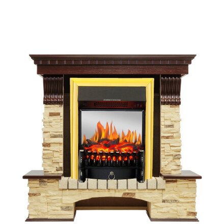 Каминокомплект Royal Flame Pierre Luxe - Темный дуб / Сланец с очагом Fobos FX M Brass