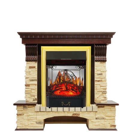 Каминокомплект Royal Flame Pierre Luxe - Темный дуб / Сланец с очагом Majestic FX M Brass