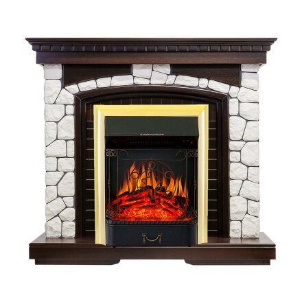 Каминокомплект Royal Flame Glasgow - Темный дуб / Белый с очагом Majestic FX Brass
