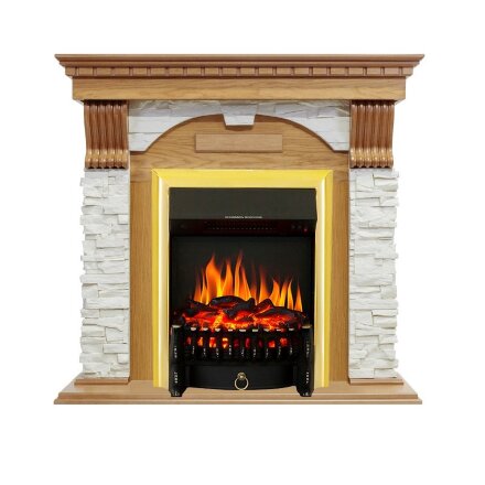 Каминокомплект Royal Flame Dublin - Дуб / Сланец белый с очагом Fobos FX Brass