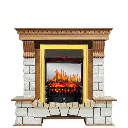 Каминокомплект Royal Flame Pierre Luxe - Дуб / Белый с очагом Fobos FX M Brass
