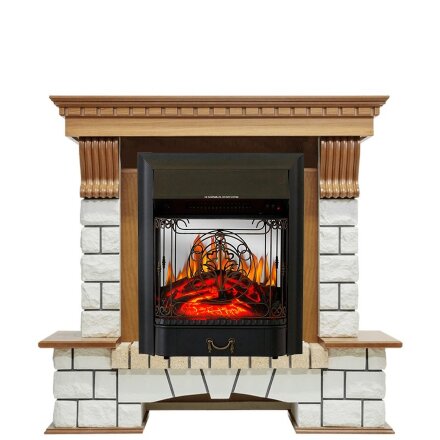Каминокомплект Royal Flame Pierre Luxe - Дуб / Белый с очагом Majestic FX M Black