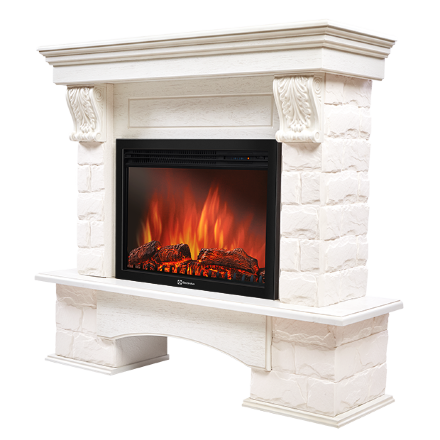 Портал Firelight Forte 25S камень белый, беленый дуб