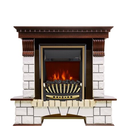 Каминокомплект Royal Flame Pierre Luxe угловой - Темный дуб / Белый с очагом Aspen Gold