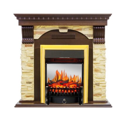 Каминокомплект Royal Flame Dublin угловой - Темный дуб / Сланец с очагом Fobos FX M Brass