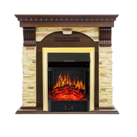 Каминокомплект Royal Flame Dublin угловой - Темный дуб / Сланец с очагом Majestic FX Brass